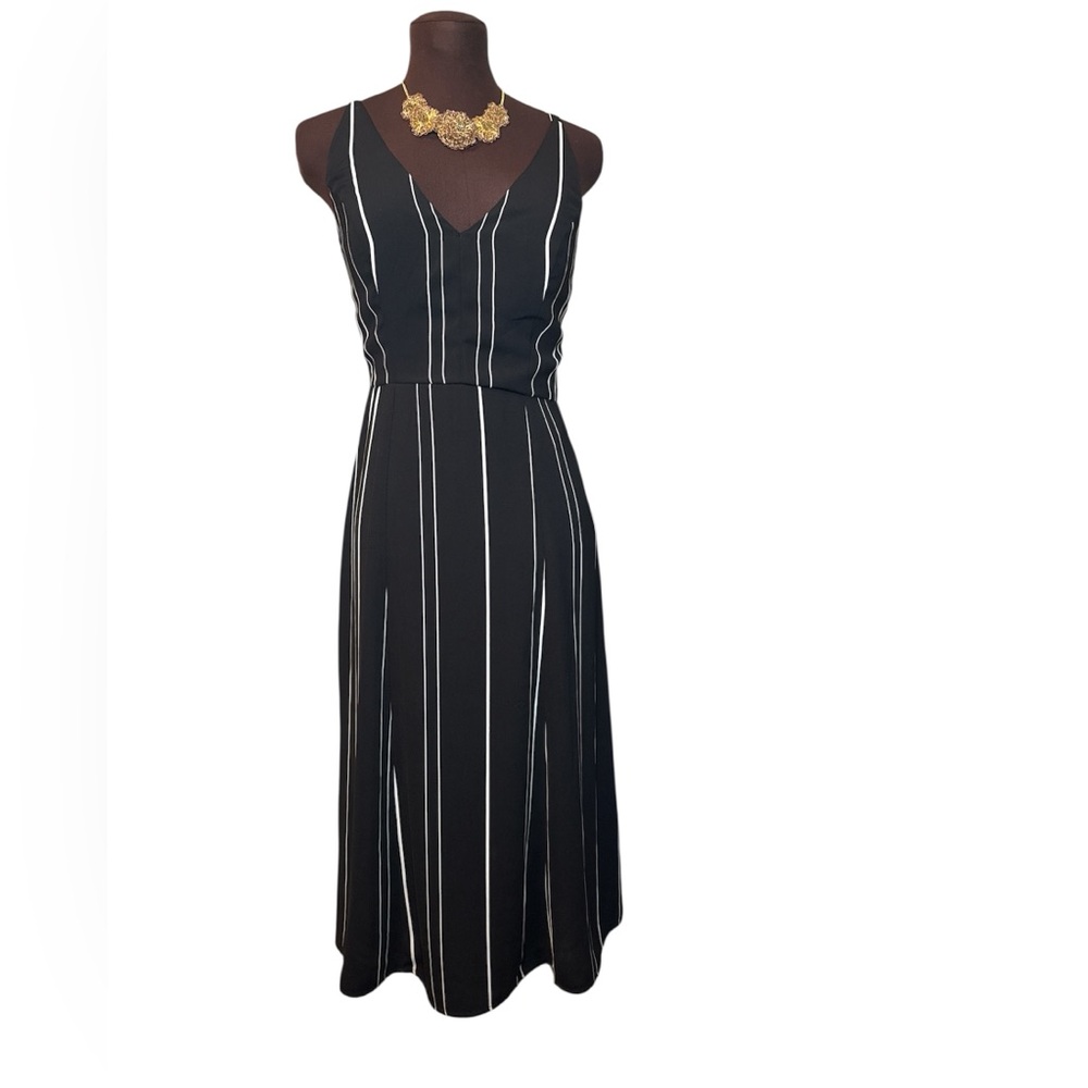 Emerald Sundae Black and White Striped Midi Dress
